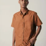 LARUSSO Cotton Linen Two-Way Collar Pendek - Brown