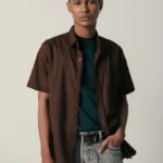 LARUSSO Cotton Linen Two-Way Collar Pendek - Dark Brown