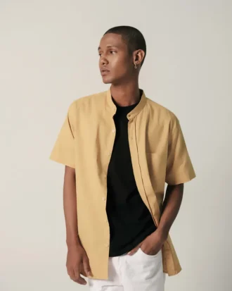 LARUSSO Cotton Linen Two-Way Collar Pendek - Mustard
