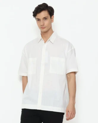 Oversize Fit Short Sleeve Linen Shirt - White