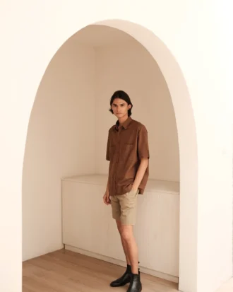 Oversize Fit Short Sleeve Resort Rami Shirt - Brown