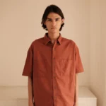 Oversize Fit Short Sleeve Resort Rami Shirt - Orange Brick