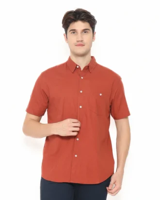 Regular Fit Cotton Textured Shirt - Terracota