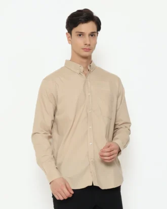 Regular Fit Long Sleeve Oxford Basic Shirt - Cream