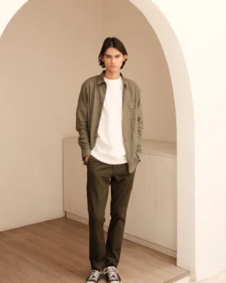 Regular Fit Long Sleeve Resort Rami Shirt - Army M009