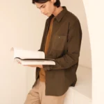 Regular Fit Long Sleeve Resort Rami Shirt - Dark Army M011