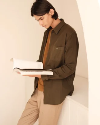 Regular Fit Long Sleeve Resort Rami Shirt - Dark Army M011