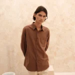 Regular Fit Long Sleeve Resort Rami Shirt - Medium Brown M003