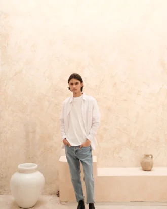 Regular Fit Long Sleeve Resort Rami Shirt - White M015