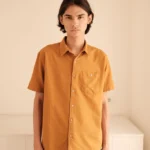 Regular Fit Short Sleeve Resort Rami Shirt  - Mustard M013