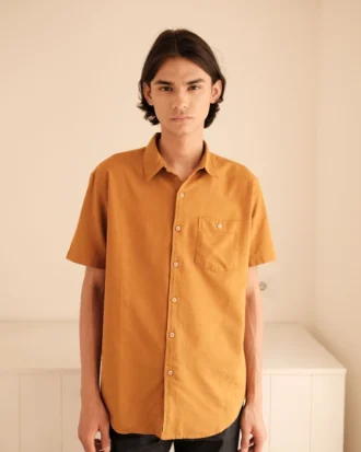 Regular Fit Short Sleeve Resort Rami Shirt  - Mustard M013