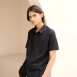 Regular Fit Short Sleeve Resort Rami Shirt - Navy M017