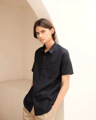 Regular Fit Short Sleeve Resort Rami Shirt - Navy M017