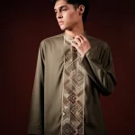 Larusso Khair Collection - Embroidered Changi Shirt - Olive Green