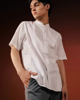 LARUSSO Khair Collection - Kemeja Koko Bordir Pria Bertekstur Lengan Pendek - Hafeez - EL28777N003 (1)