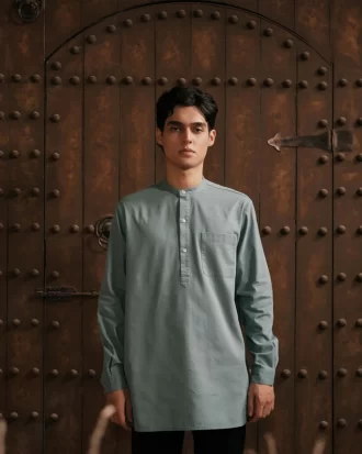 LARUSSO Khair Collection - Kemeja Koko Kurta Pria Polos Lengan Panjang - Powder Blue
