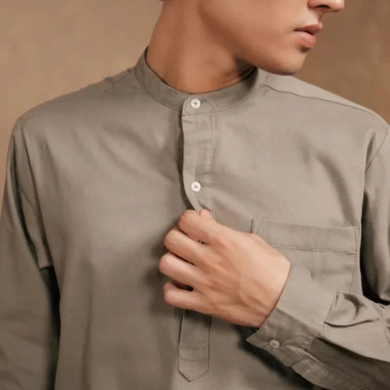 LARUSSO Khair Collection - Kemeja Koko Kurta Pria Polos Lengan Panjang - Sage Green