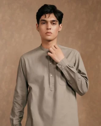 LARUSSO Khair Collection - Kemeja Koko Kurta Pria Polos Lengan Panjang - Sage Green