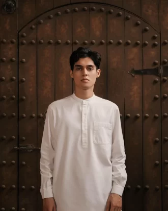 LARUSSO Khair Collection - Kemeja Koko Kurta Pria Polos Lengan Panjang - White