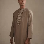 Larusso Khair Collection - Embroidered Changi Shirt - Medium Brown