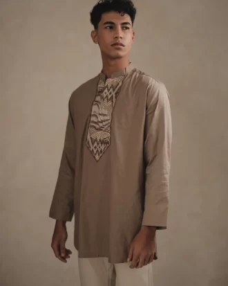 Larusso Khair Collection - Embroidered Changi Shirt - Medium Brown