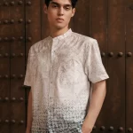 LARUSSO Khair Collection - Kemeja Koko Printing Pria Lengan Pendek - Qora