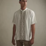 Larusso Khair Collection - Embroidered Changi Shirt - Orange Navy