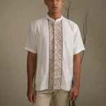 Larusso Khair Collection - Embroidered Changi Shirt - White Brick