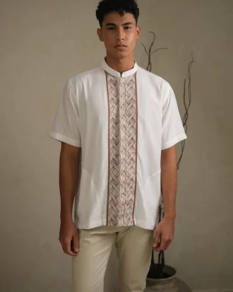 Larusso Khair Collection - Embroidered Changi Shirt - White Brick