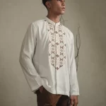 Larusso Khair Collection - Embroidered Changi Shirt - White Cream