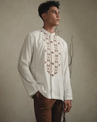 Larusso Khair Collection - Embroidered Changi Shirt - White Cream