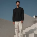 Larusso Khair Collection - Kemeja Koko Rami Basic Polos Pria Lengan Panjang - Black