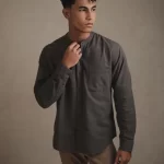 Larusso Khair Collection - Kemeja Koko Rami Basic Polos Pria Lengan Panjang - Grey