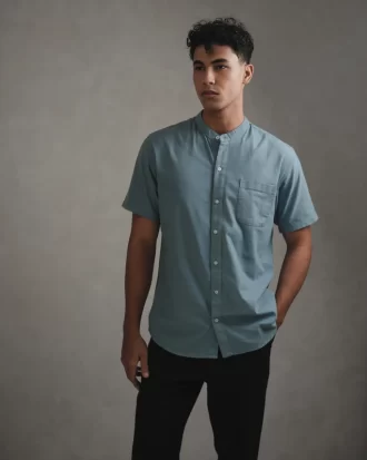 Larusso Khair Collection - Kemeja Koko Rami Basic Polos Pria Lengan Pendek - Blue Heaven