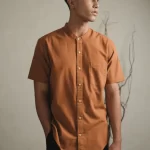 Larusso Khair Collection - Kemeja Koko Rami Basic Polos Pria Lengan Pendek - Brick