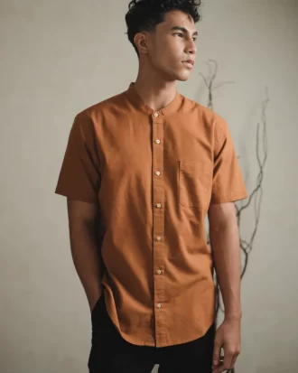 Larusso Khair Collection - Kemeja Koko Rami Basic Polos Pria Lengan Pendek - Brick