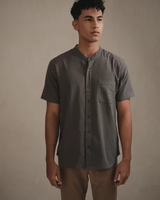 Larusso Khair Collection - Kemeja Koko Rami Basic Polos Pria Lengan Pendek - Grey