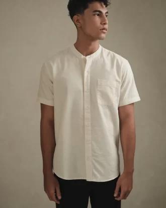 Larusso Khair Collection - Kemeja Koko Rami Basic Polos Pria Lengan Pendek - Off White
