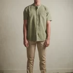 Larusso Khair Collection - Kemeja Koko Rami Basic Polos Pria Lengan Pendek - Olive