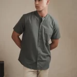 Larusso Khair Collection - Kemeja Koko Rami Basic Polos Pria Lengan Pendek - Steel Blue