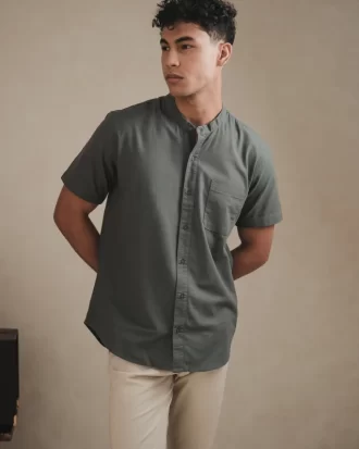 Larusso Khair Collection - Kemeja Koko Rami Basic Polos Pria Lengan Pendek - Steel Blue