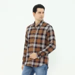LARUSSO Kemeja Flannel Panjang - Brown Navy N011