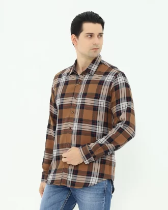 LARUSSO Kemeja Flannel Panjang - Brown Navy N011
