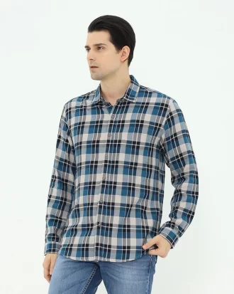 LARUSSO Kemeja Flannel Panjang - Blue Black N013