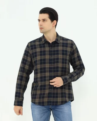 LARUSSO Kemeja Flannel Panjang - Brown Navy N007