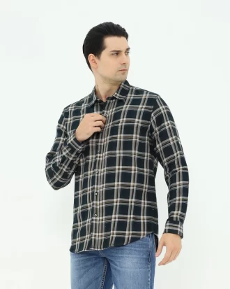 LARUSSO Kemeja Flannel Panjang - Navy Brown N015