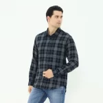 LARUSSO Kemeja Flannel Panjang - Navy Gray N009