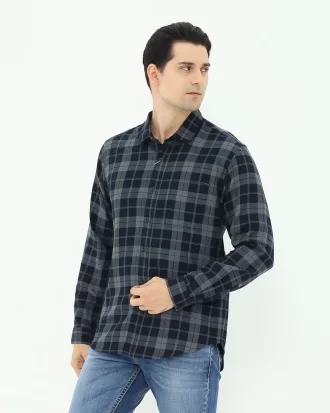 LARUSSO Kemeja Flannel Panjang - Navy Gray N009