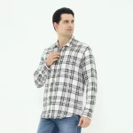 LARUSSO Kemeja Flannel Panjang - White Black N005