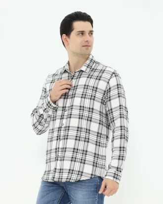 LARUSSO Kemeja Flannel Panjang - White Black N005